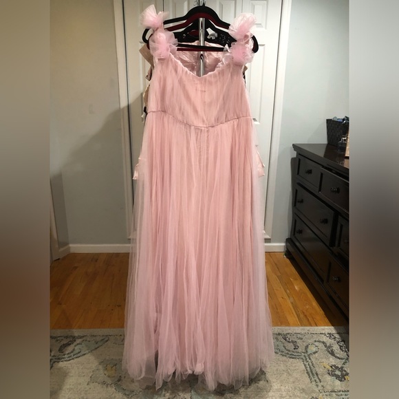 Elegant Off Shoulder Ruched Bust Split Thigh Tulle Evening Dress - Picture 3 of 11